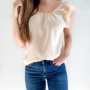 Wilfred 100% Silk Ruffled-Sleeve Blouse - Size M